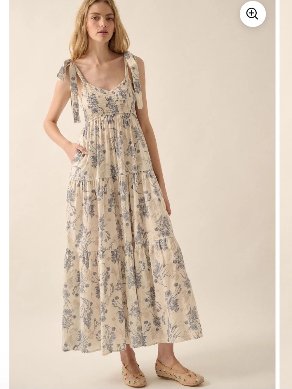 Promesa Sentimental Beauty Floral Tiered Ruffle Blue Maxi Dress Small